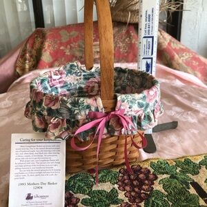 longaberger basket Mothers Day 1993 12904 Flower Fabric/plastic Liner READ